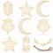 9 PCS Wooden Pendant Ornament Ramadan Kareem Hollow Decoration Moon Star Wind Light Shape Pendant Ornament Happy Eid Hanging Sign for Ramadan Mubarak Eid Party Decorations